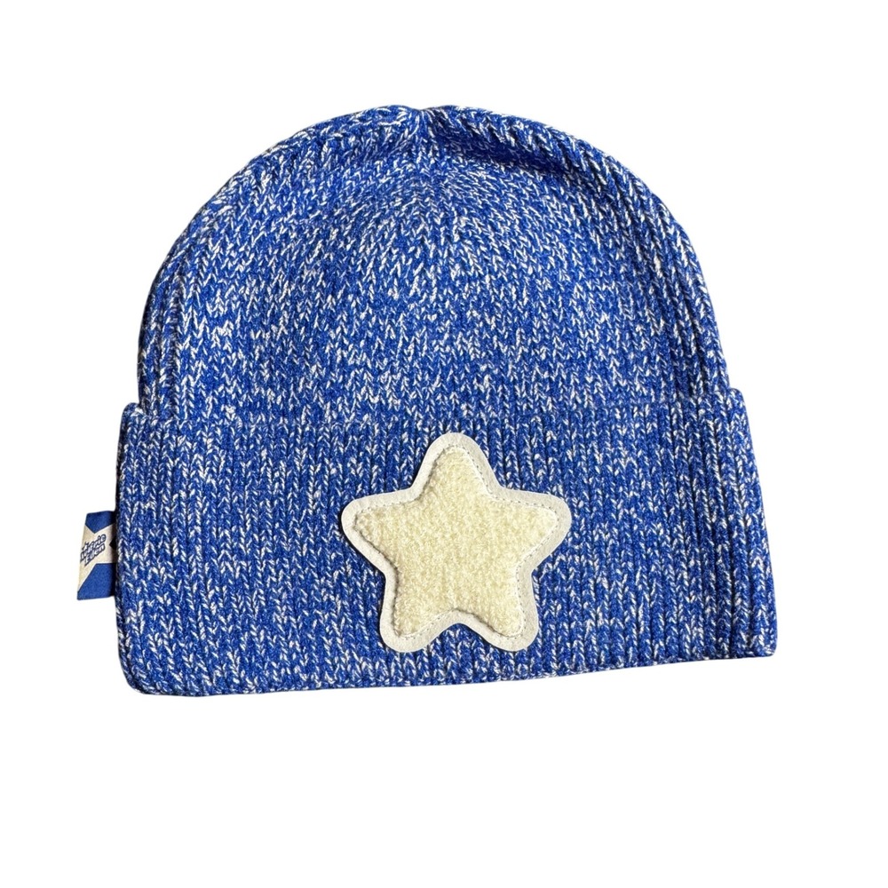 Aelfric Eden Blue White Marled‎ Knit Beanie Hat with Cream Star Applique Skater